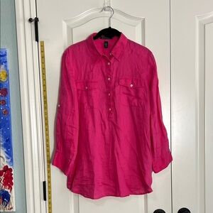 Ralph Lauren Fuchsia Linen  Button Placket Top